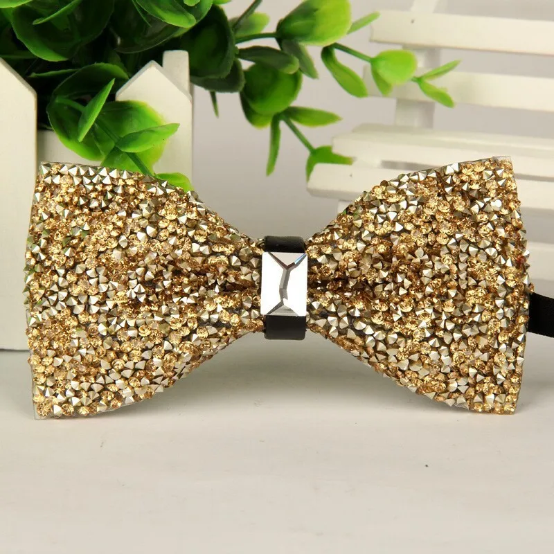 

SHENNAIWEI fashion 2016 mens High-grade gold diamond crystal gem bow tie 12cm-6cm butterfly bowties lots