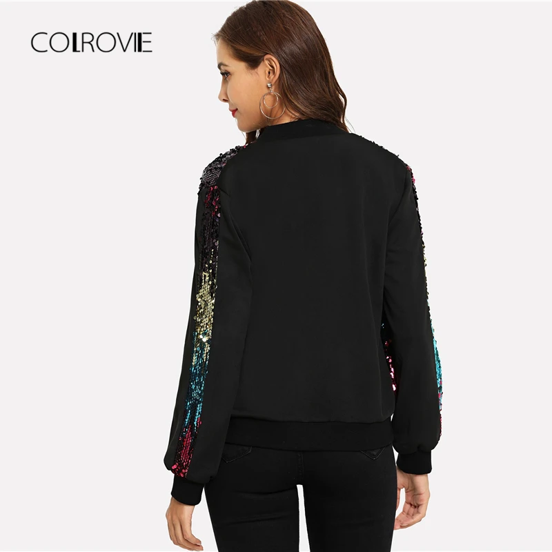 COLROVIE Casual Zip Up Basic Sequin Jacket Women 2018 Autumn Highstreet Bomber Jacket Coat Women Feminino Coats Outwear Clothes COLROVIE Casual Zip Up Basic Sequin Jacket Women 2018 Autumn Highstreet Bomber Jacket Coat Women Feminino Coats Outwear Clothes