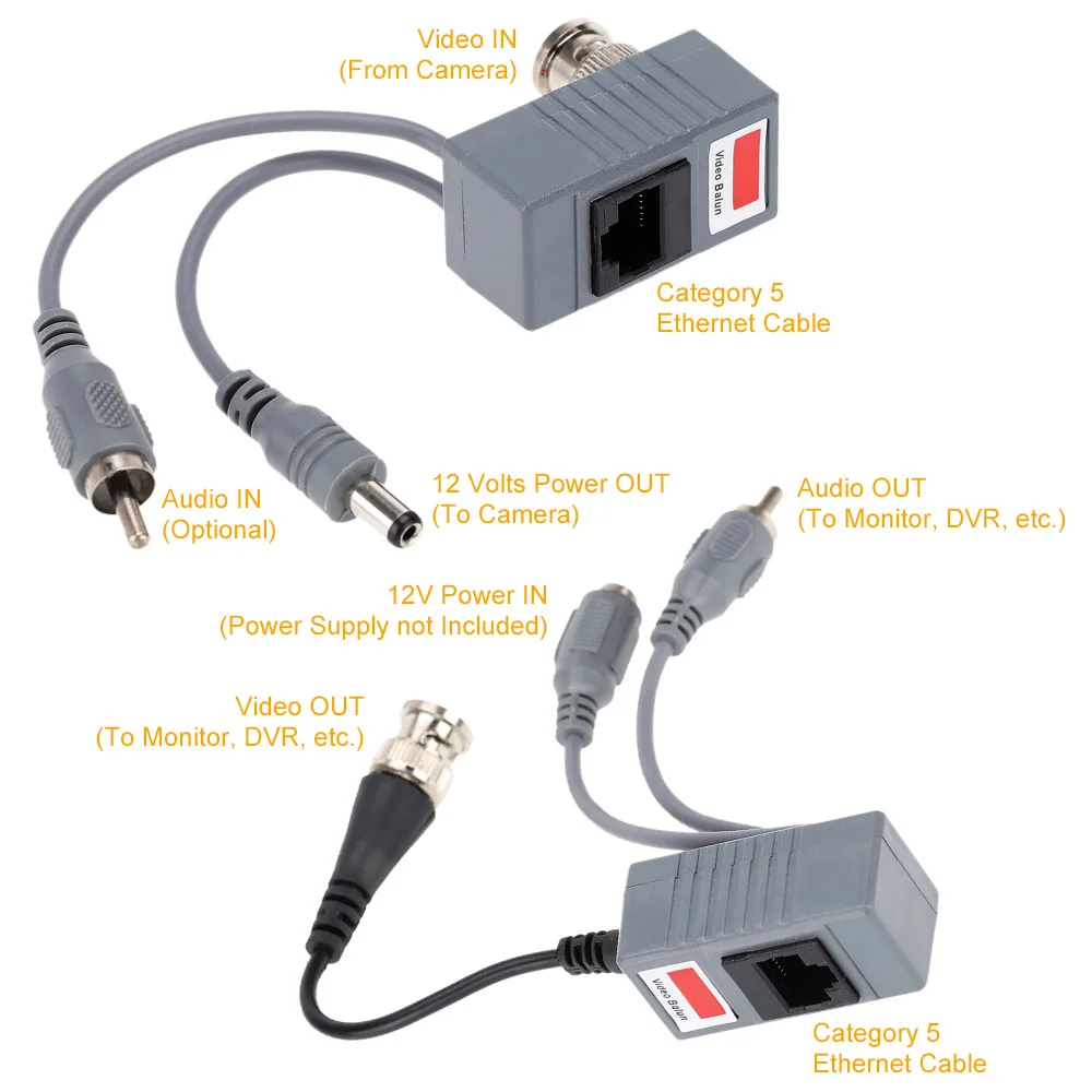 Горячая UTP видеонаблюдения BNC Balun Мощность пассивный балун Rj45, POE Мощность аудио-видео 3 в 1 трансиверы видеонаблюдения запасных частей