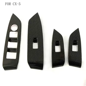 

ABS Carbon Fiber Window Glass Switch Botton Interior Accessories Frame Trim 4PCS For Mazda CX-5 CX5 2017 2018 LHD