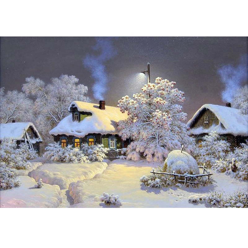 

Diamond painting landscape Snow House Home Decoration DIY Diamond Painting Resin Round Drill Diamond Embroidery Needlework ZH