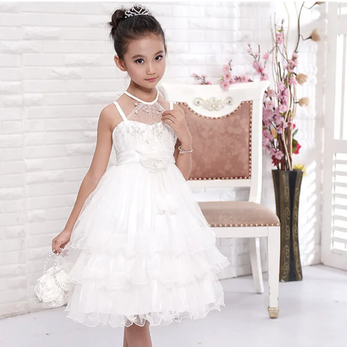 Girls Flower Girl Dress For Wedding Party Pearl Decorated