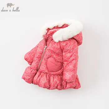 

DBA7887 dave bella winter baby down coat girls hooded outerwear children 90% white duck down padded kids with fur pocket coat