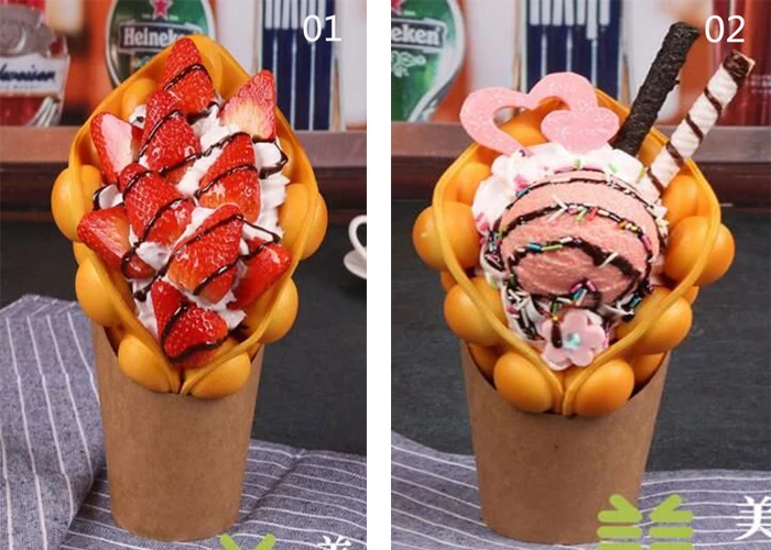 Fake Ice Cream Egg Waffle Model Display Sample Simulation Food Eggettes Puff Egg Bubble Waffle Model Dessert Props Display