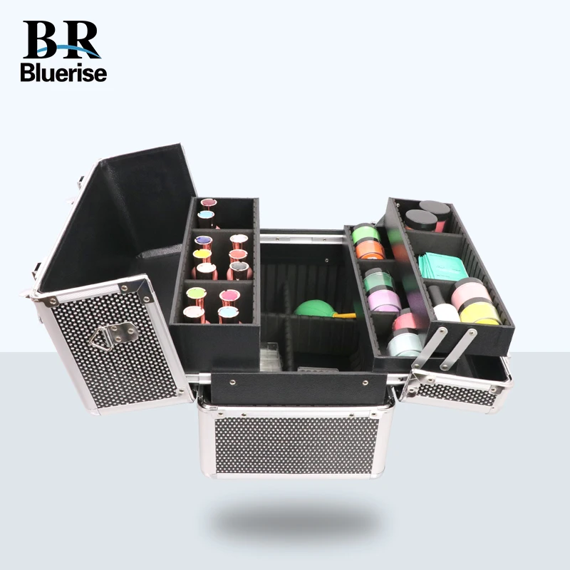 

Makeup Case Bag Professional Multi Tiers Nail Beauty Tool Box Aluminum PU Black Glitter Lockable Cosmetic Tool Bags Portable