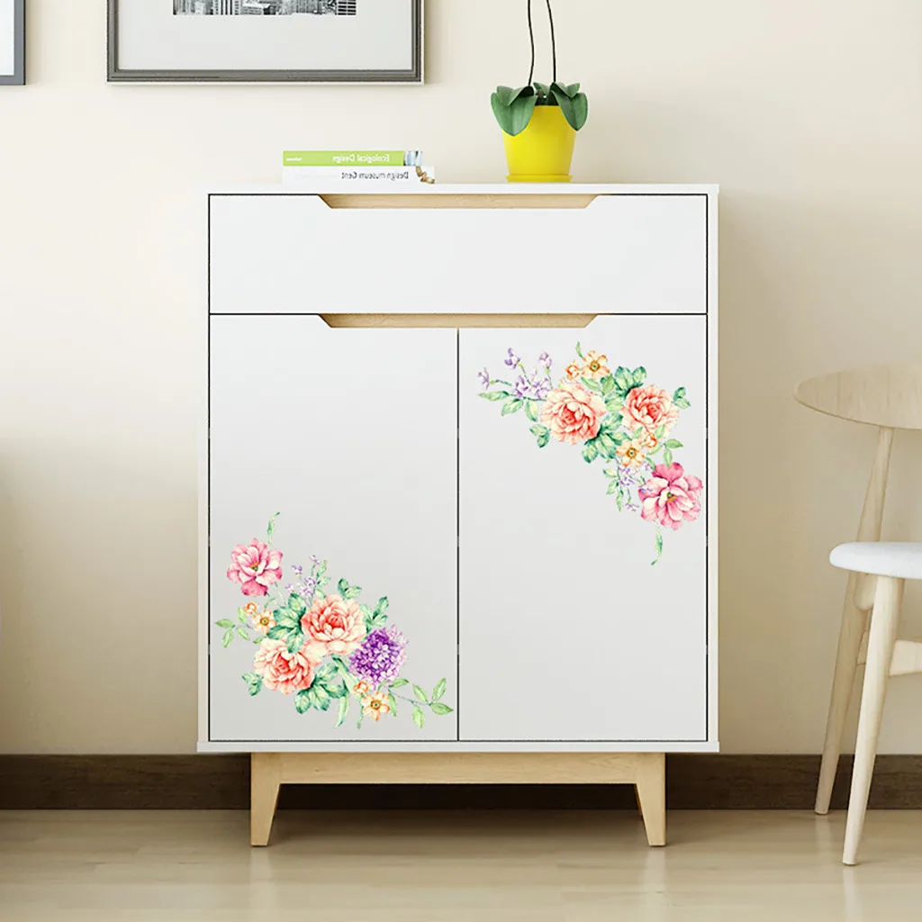 

Colorful Flowers 3D Wall Stickers Beautiful Peony Fridge Stickers Toilet Decorat Wardrobe Toilet Bathroom Decoration PVC Wall