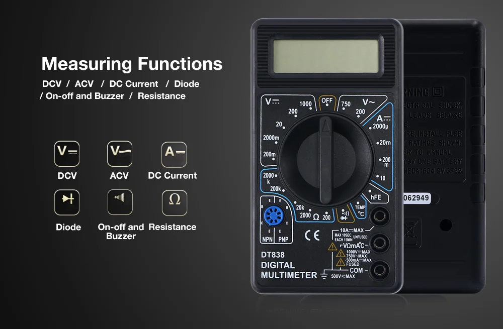 

High Quality DT838 mini LCD Digital Multimeter AC DC Tester Voltmeter Diode Resistance Current Diode Electric Multi Tester Tool