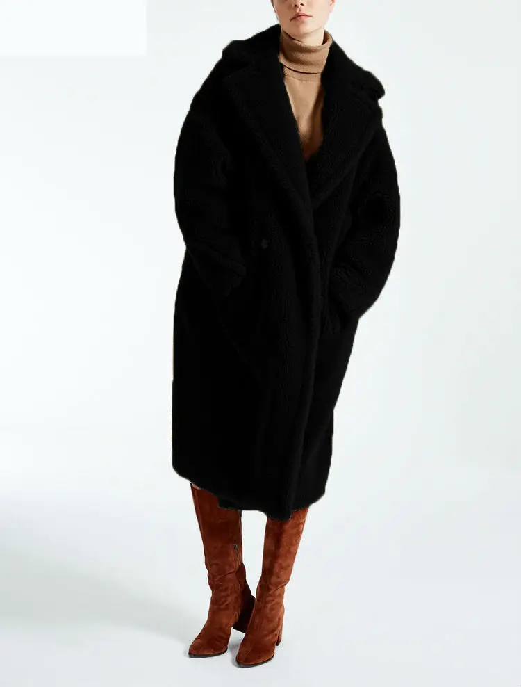 2018 new coat over size winter women coat real sheep fur coat long style camel teddy.