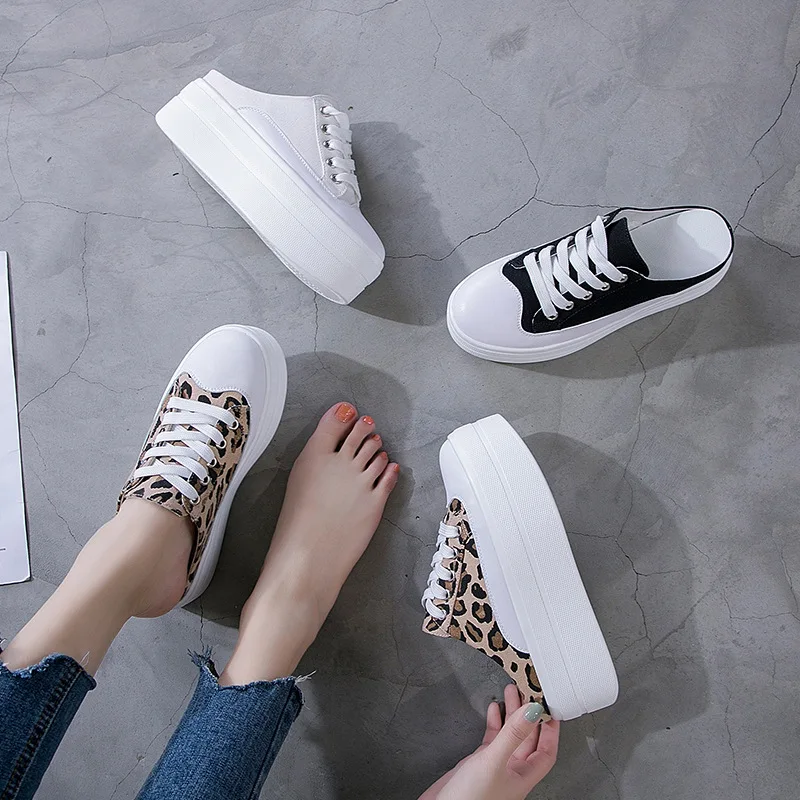 

Women slippers Leopard Print wedge Canvas Casual Shoes Height increasing flat platform Women Shoes Breathable sneakers B101