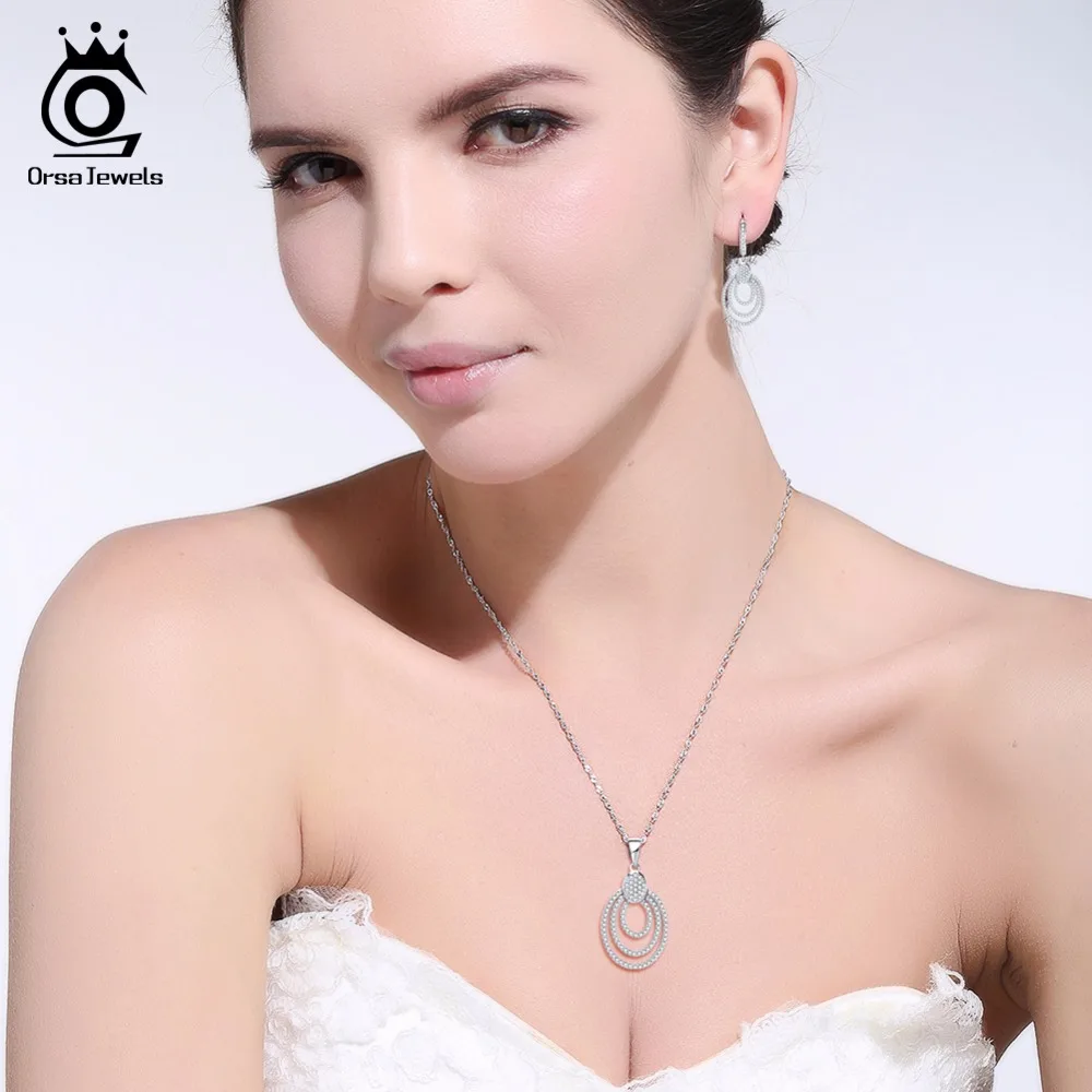 ORSA JEWELS, настоящее Стерлинговое Серебро, женское ожерелье, 925, подвеска с цепочкой, в богемном стиле, AAA CZ, Женские Ювелирные изделия SN67