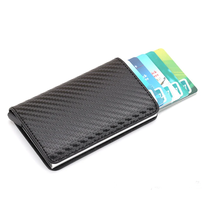 

Antitheft Men Leather Credit Card Holder Blocking Rfid Pop Up Wallet Business ID Card Holder Case Travel Metal Purse Porte Carte