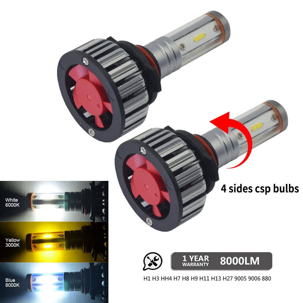 4 боковая автомобильная светодиодная лампа для фары COB H1 H3 H7 H4 H11 светодиодный авто светильник с can-bus 12000Lm 100W 9005 HB3 9006 3000K 6000K 8000K лампы