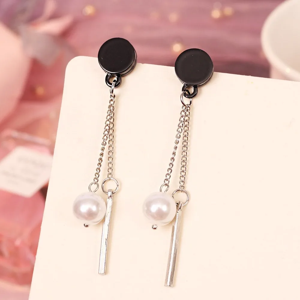 

black round long chains Imitation Pearl dangle Earring drop Earrings For women boucle d'oreille femme 2019 new fashion jewelry