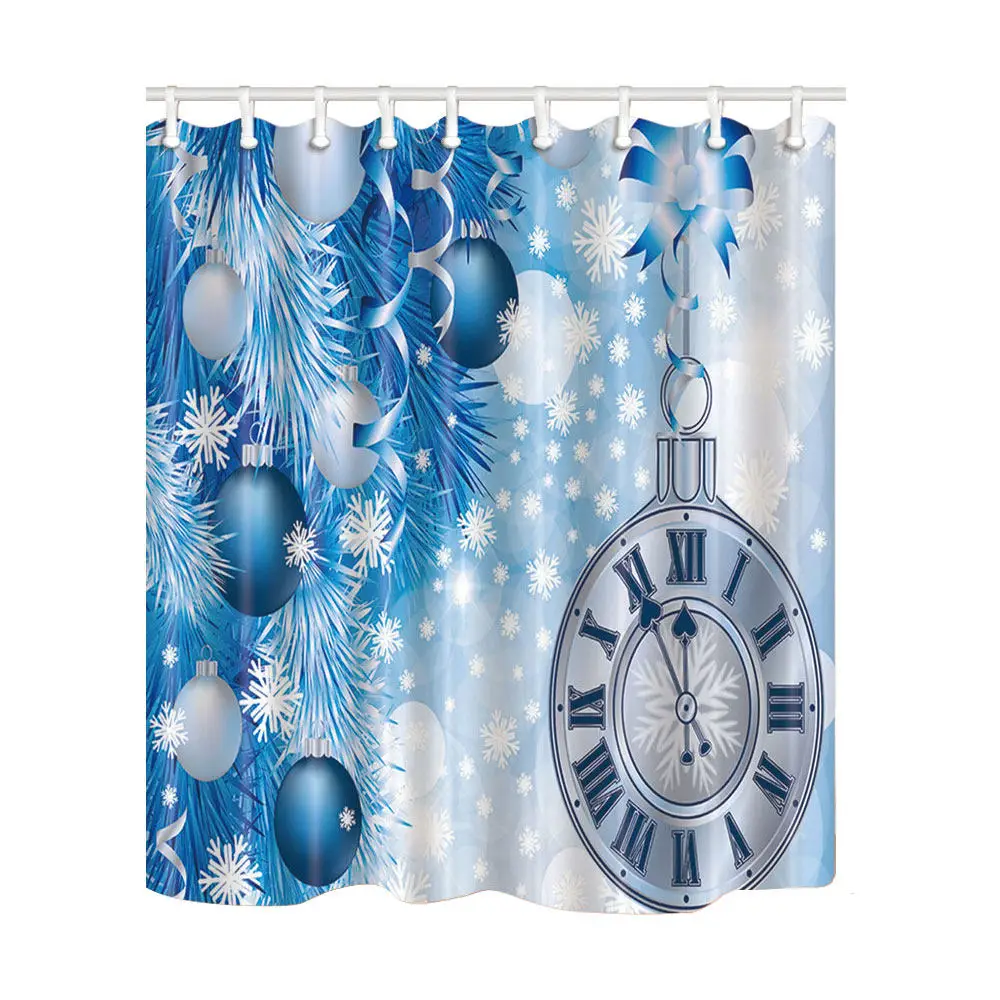 Christmas Pattern Stripes Polyester Waterproof Shower Curtains Washable Fabric Bath Curtain Home Bathroom Curtains with Hooks