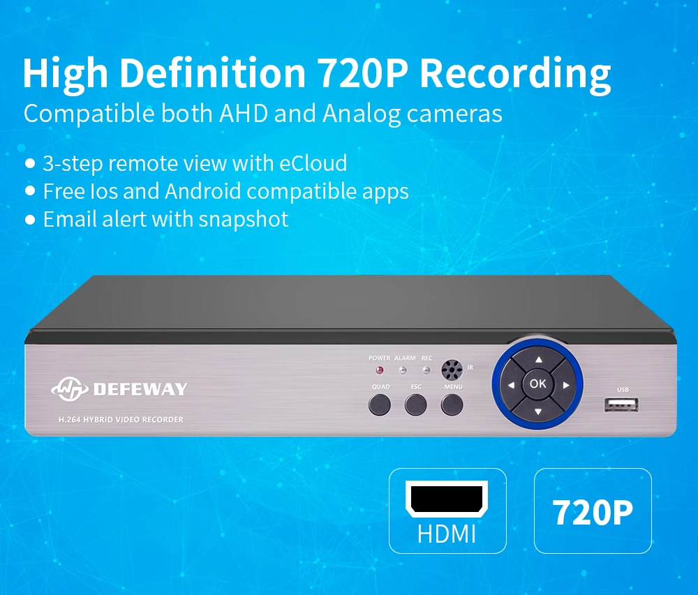 Defeway HD 720p AHD DVR CCTV DVR 8-канальный видеорегистратор для домашней безопасности Системы наблюдения для ведения съемок вне помещения видео Регистраторы для аналоговый/AHD Камера