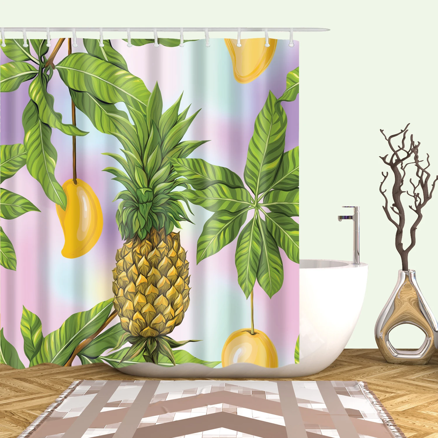Большая 180x200 см занавеска для ванной из водонепроницаемого полиэстера, занавеска для душа с принтом ананаса, занавеска для ванной - Цвет: C0653