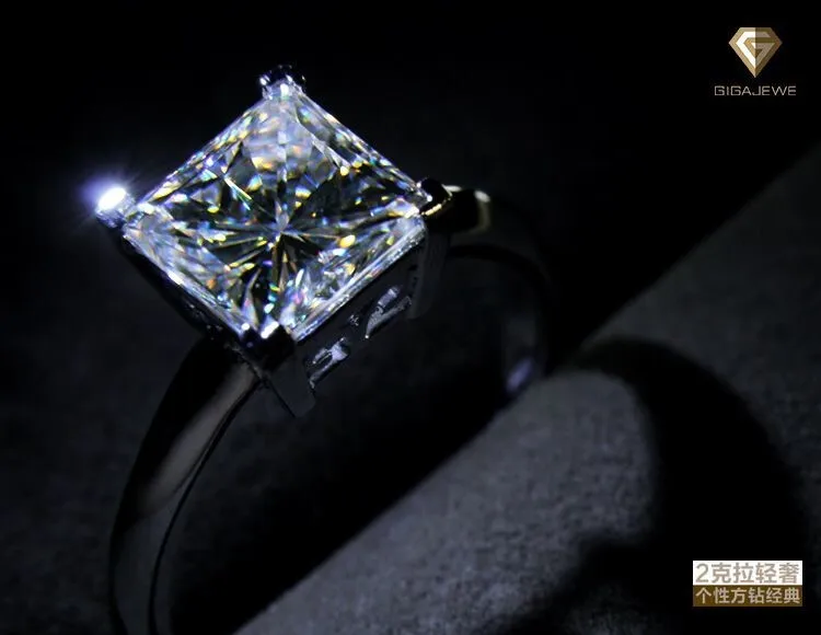 GIGAJEWE Белое золото 2.0Ct бриллиант, Муассанит ювелирные изделия Moissanite драгоценные камни цвет ювелирные изделия Свадебные Кольца для женщин