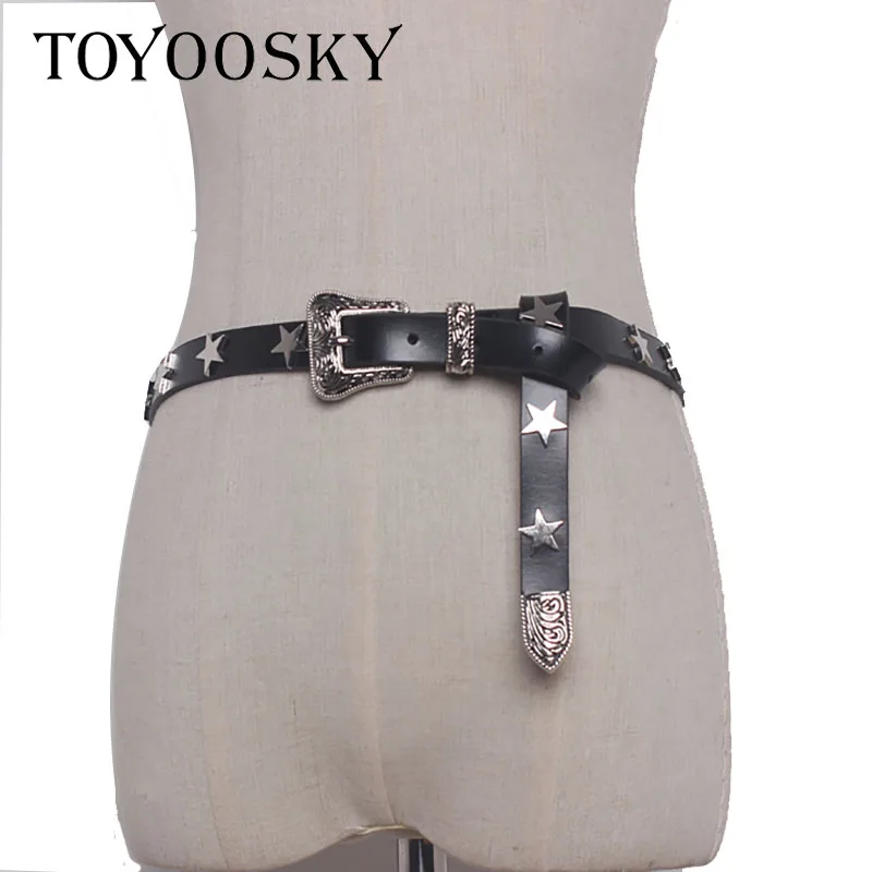 

Luxury cool tide Women Gothic Punk Sweet Rock Belt with Metal Stars Accessory Rivet Waist Belts Sliver Buckle Ins Style TOYOOSKY