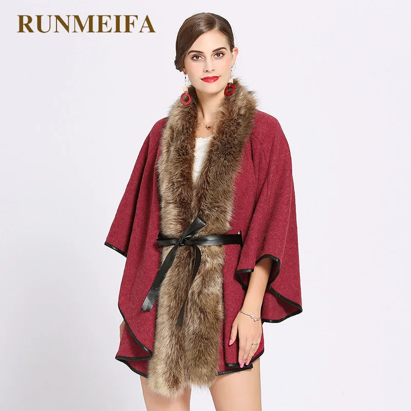 RUNMEIFA Модный зимний женский большой вязаный кардиган пончо из искусственного