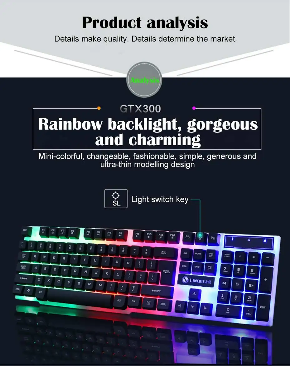 Офисный бытовой Белый 7 цветов люминесцентный USB кабель конкурентоспособная клавиатура с подвеской и мышь игра подсветка комплект
