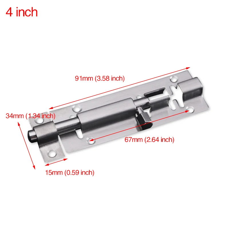 NAIERDI мебельной дверцы болты 4/5/6/8/10/12 дюймов Нержавеющая сталь замки раздвижные двери с цепочкой и защелки для ворот безопасности оборудования - Цвет: 4 inch