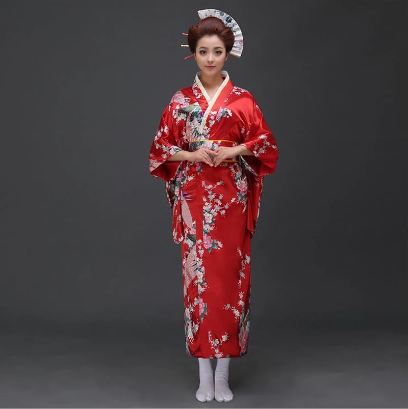 Винтаж японский Леди шелковый атлас кимоно женщина юката с Оби Новинка Вечеринка платье Косплэй костюм цветок один размер b-020