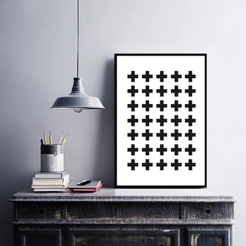 

Abstract Cross Pattern Minimalist Plus Sign Canvas Painting Wall Art Poster Swiss Black and White Pictures Kids Room Home Decor
