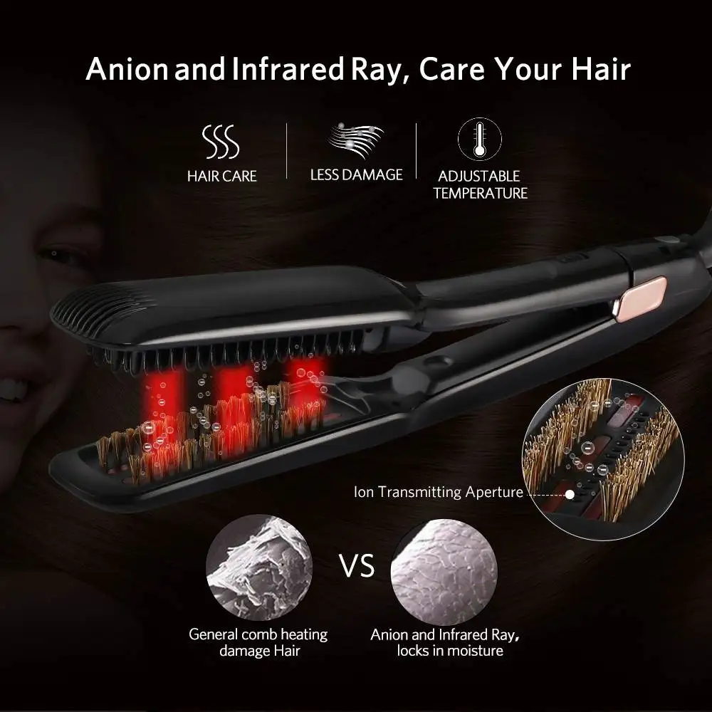 Паровая функция lcd быстрый выпрямитель для волос гребень PTC керамический отрицательный ионный керамический Профессиональный электрический выпрямитель для волос