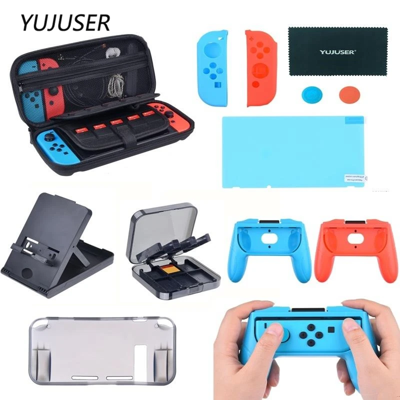 

YUJUSER 9 in 1 Accessories Kit for Nintend Switch Protable Carrying Case, Screen Protectors, Bracket Holder, Joycon Cover