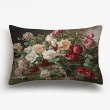 Vintage pintura al óleo flores funda de cojín estilo europeo Retro flor pájaros funda de almohada de lino sofá silla Decoración