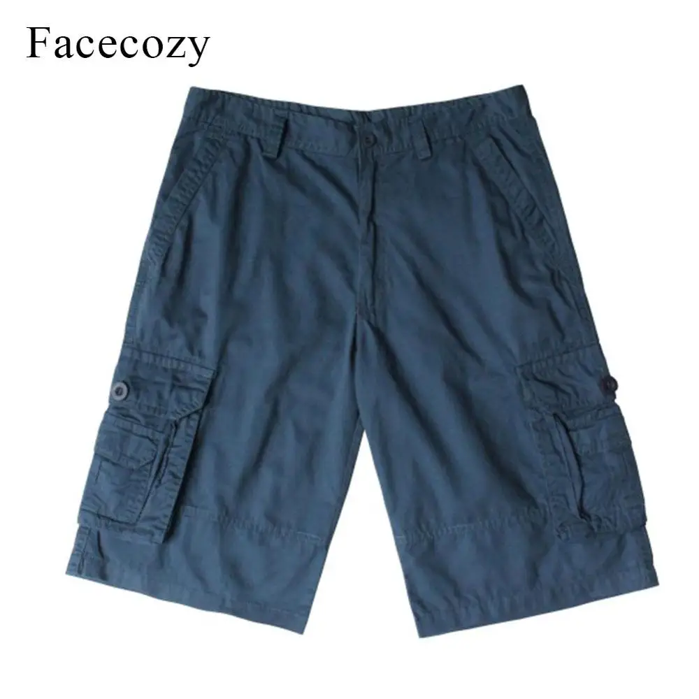 Facecozy мужские летние тактические военные походные шорты с несколькими карманами, одноцветные хлопковые шорты для рыбалки, спорта на открытом воздухе - Цвет: Blue