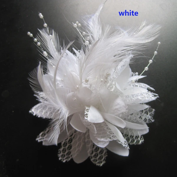 Белый New Arrivals High-grade feather flower hair clip Fabric flower brooch Wedding dress flowers 50pcs/lot Free Shipping - Цвет: Белый