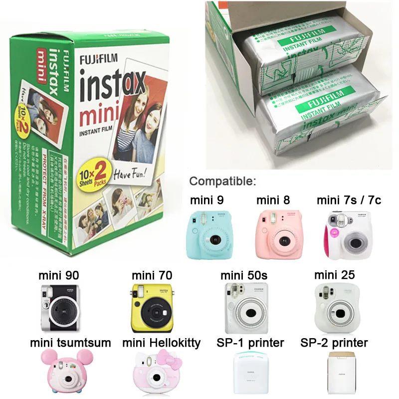 Пленка Fujifilm Instax Mini 10 20 30 40 50 60 100 листов 3 дюйма для FUJI Instant Photo camera mini 9 Polaroid Mini 9 8 7s 70 90