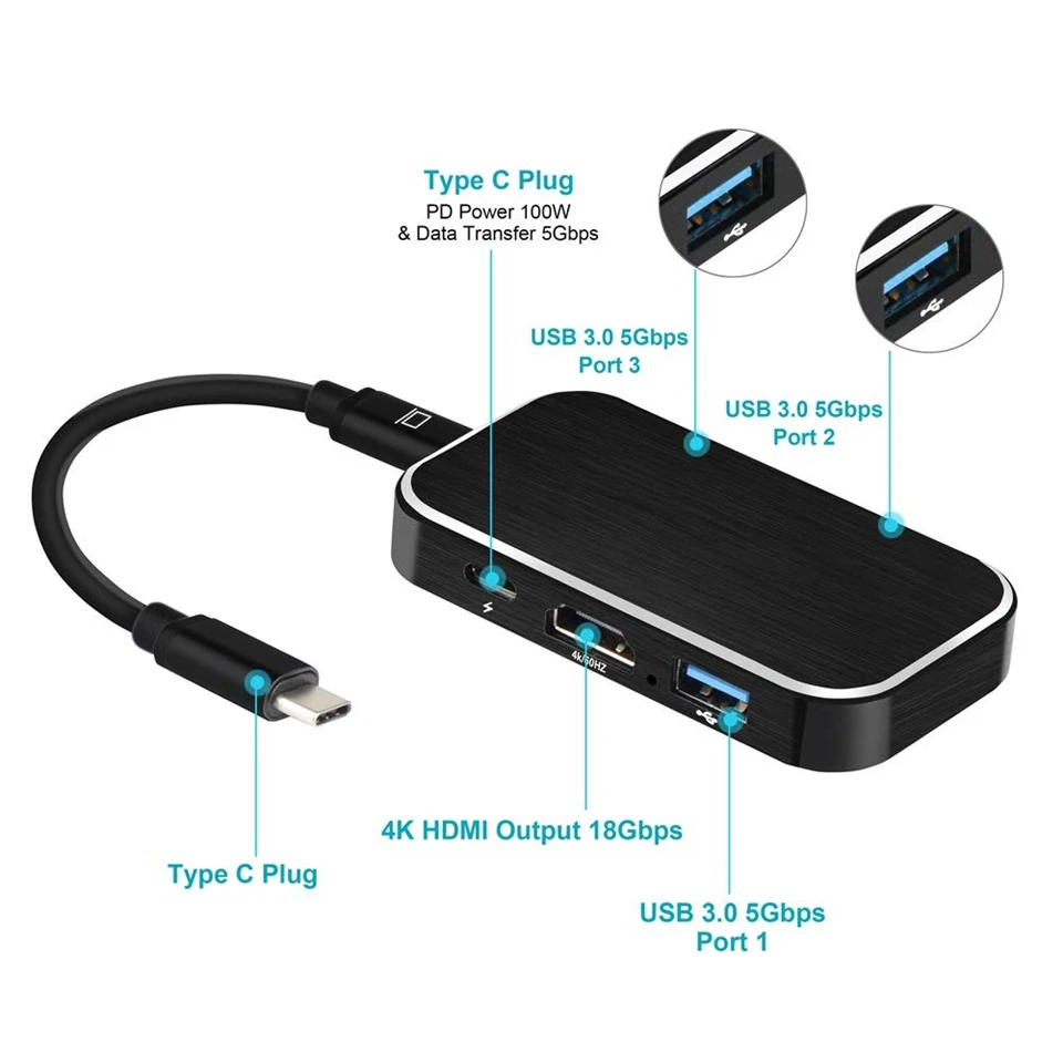 USB 3,1 Тип C на HDMI адаптер концентратор 4Kx2K@ 60 Гц USB 3,0 Thunderbolt 3 Тип-C адаптер для usb-концентратора типа C для MacBook Pro samsung Galaxy S9