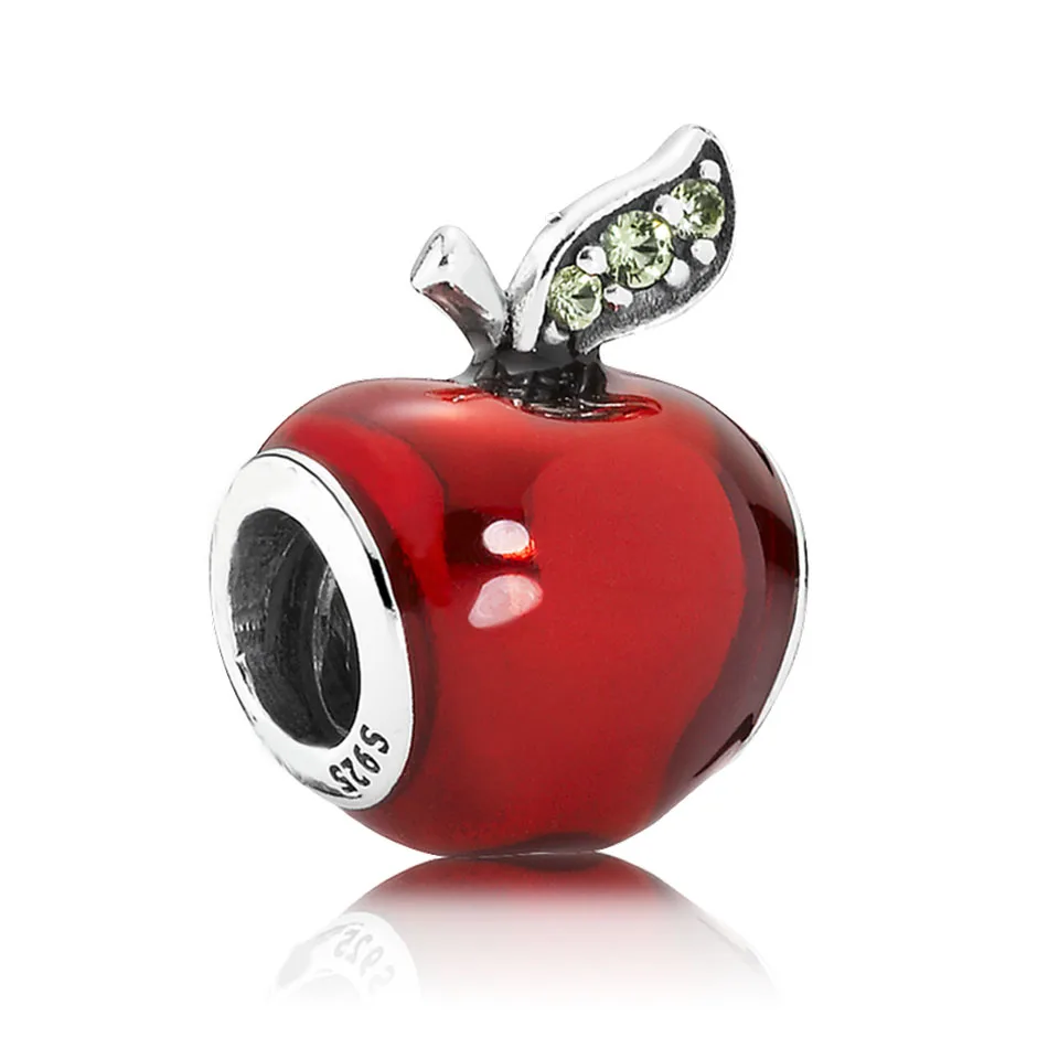 

Authentic S925 Sterling Silver DIY Jewelry Snow White's Apple Charm fit Pandora Bracelet Bangle Girl Gift Red Enamel