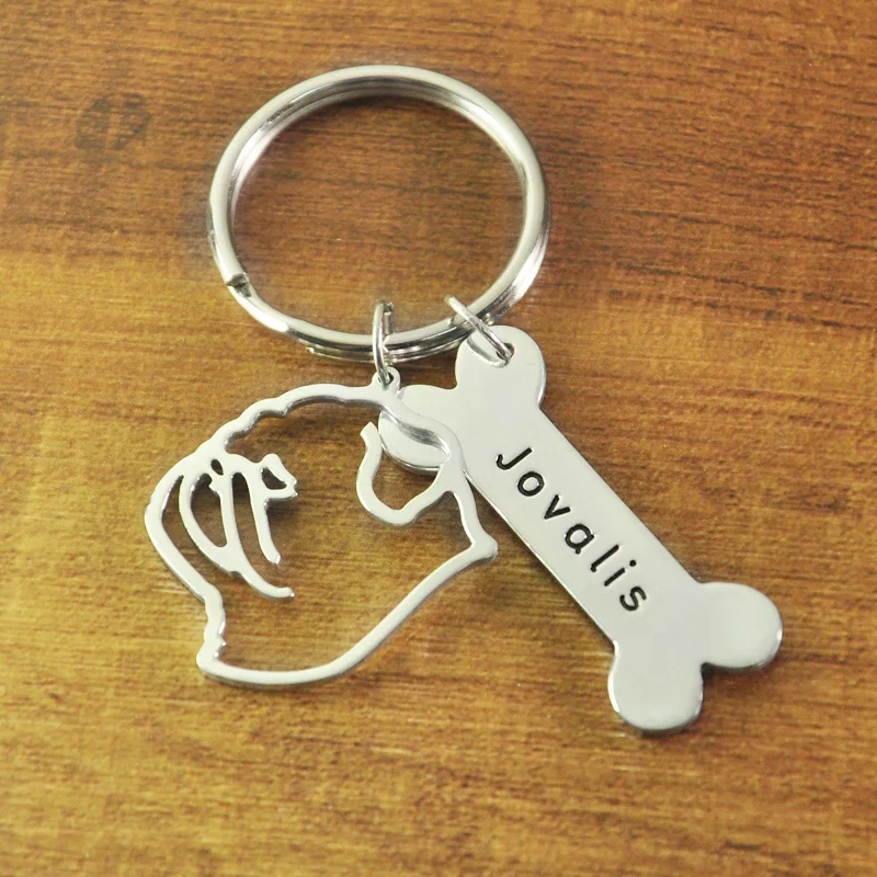 Bulldog Keychain Custom Dog Lover Keychain Personalized Bulldog Keyring