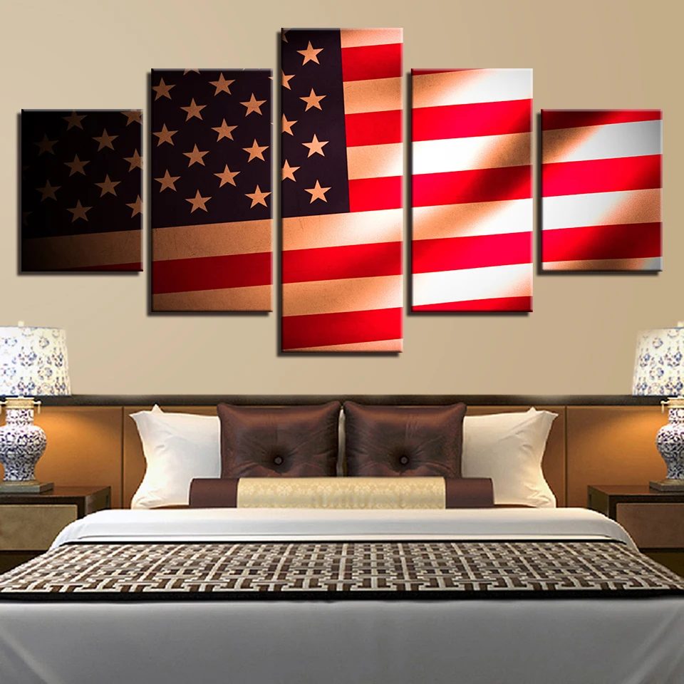 

Canvas HD Prints Pictures For Living Room Home Decor Retro Poster 5 Pieces American Flag Paintings Modular Wall Art Framework