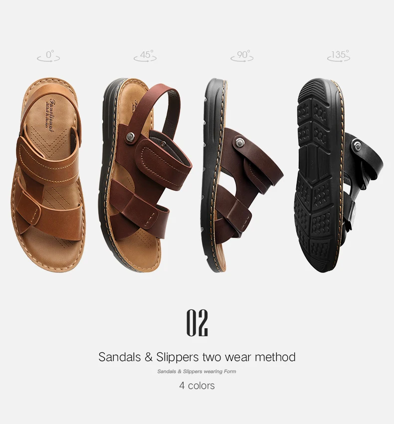 Maden/мужские сандалии из воловьей кожи; шлепанцы; 2 варианта использования; летняя пляжная обувь; универсальная повседневная обувь на липучке; цвет черный, коричневый, матовый