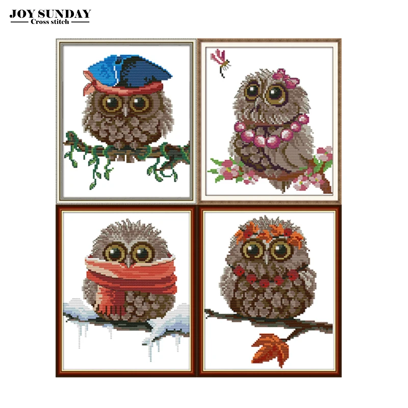 

Joy Sunday Embroidery Cross Stitch Sets Owl Animals Patterns 14ct 11ct DMC DIY Hand Needlework Printed Canvas for Cross Stitch