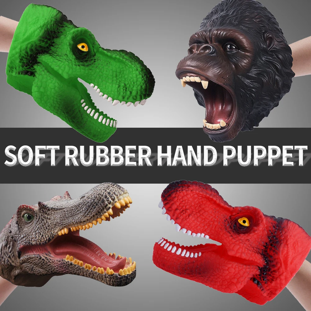 

Soft rubber Dinosaur Hand Puppets T-Rex Figures Gloves Gorilla Animal Shark dog Cow Head Action Finger Model Toys gift