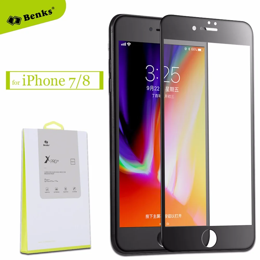 

for iPhone 7 / 7 Plus Tempered Glass BENKS XPRO 0.23mm 3D Full Cover Curved Screen Protector Film for Apple iPhone 8 / 8 Plus