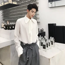 MIXCUBIC летние рубашки в Корейском стиле с уникальным вырезом, мужские повседневные свободные шифоновые рубашки для мужчин, размер M-XXL