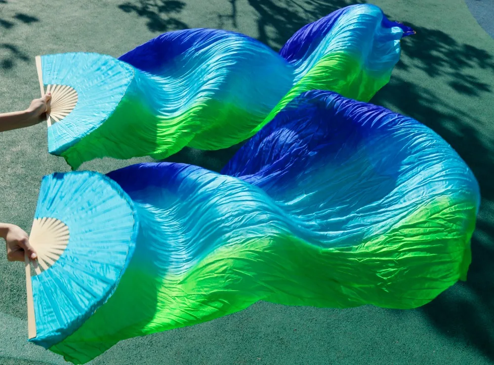 2017 female high quality Pasang perut 100% sutra FAN kerudung merah muda untuk ungu menjadi biru royal blue +turquoise+green 2017 female high quality Pasang perut 100% sutra FAN kerudung merah muda untuk ungu menjadi biru royal blue +turquoise+green