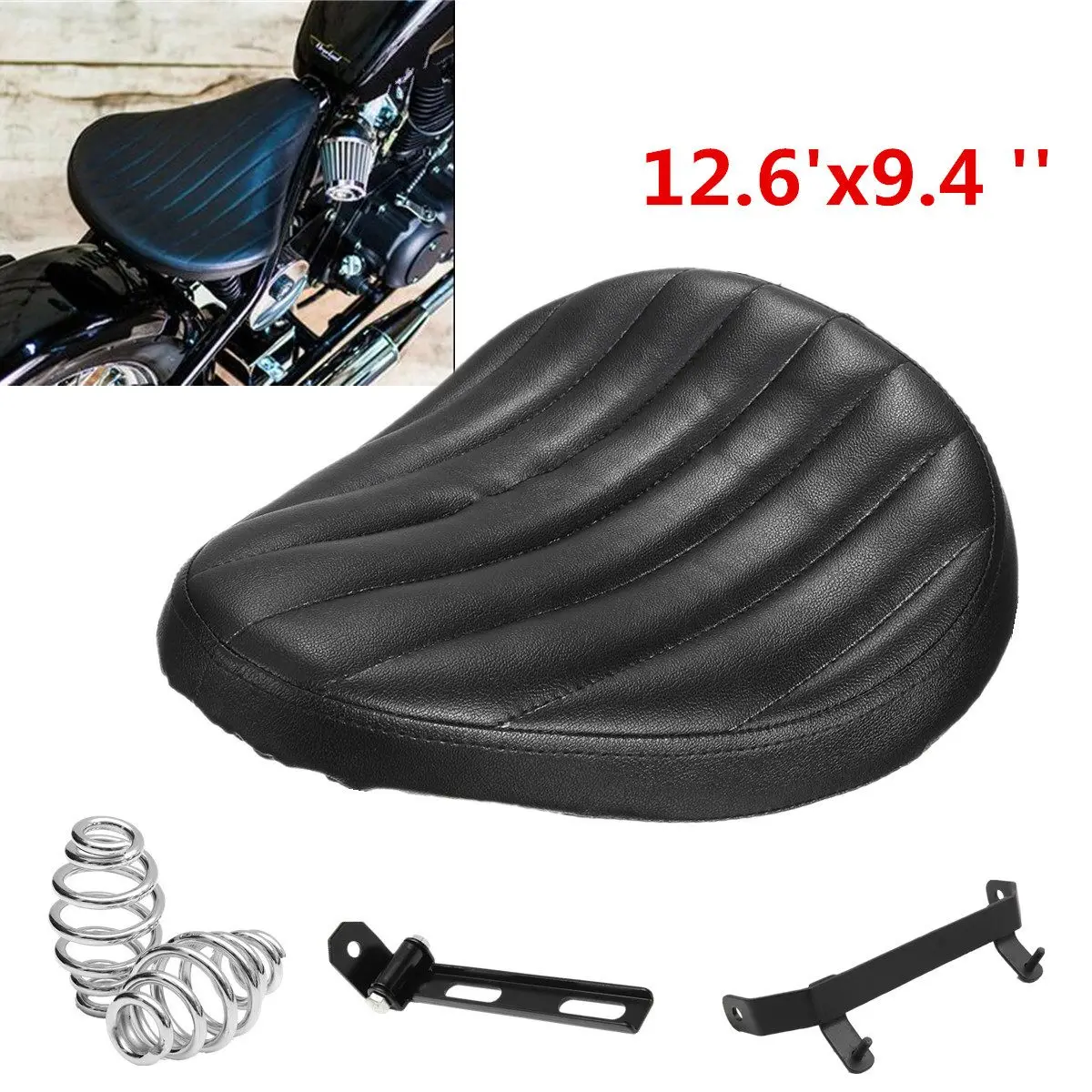

Autoleader 5pcs 32x24cm Black Leather Tuck Roll Motorcycle Solo Retro Cushion Vintage Hump Seat Saddle For Harley and Most Model