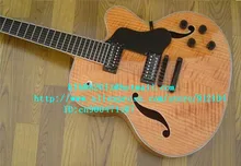 free shipping new hollow 7 strings electric guitar in natural color music instrument electric guitar+foam box F-1723