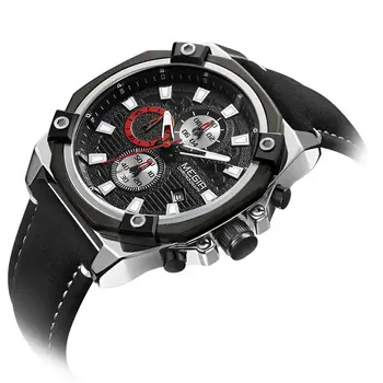 

Megir Top Brand Men Sports Watches Leather Strap Chronograph Quartz Army Military Waterproof Luminous Clockrelogios Masculino