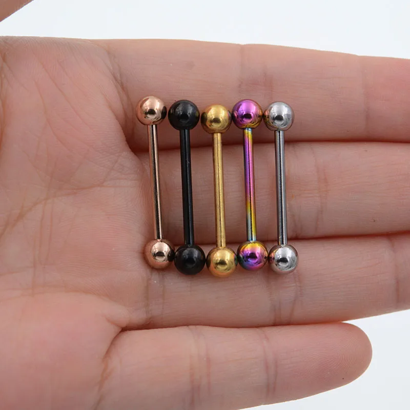 2 Pcs Tongue Piercing Titanium Plated Piercing Tongue Rings Bars Girls 14G Industrial Barbells Quality Body Ring piercing jewelry,body piercing jewelry,body jewelry