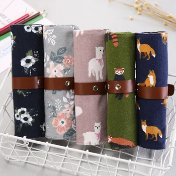 

29*20.5Cm Cute Animal 3D Bags With Leather Buckle Cosmetic Brush Pen Roll Pouch Canvas Storage