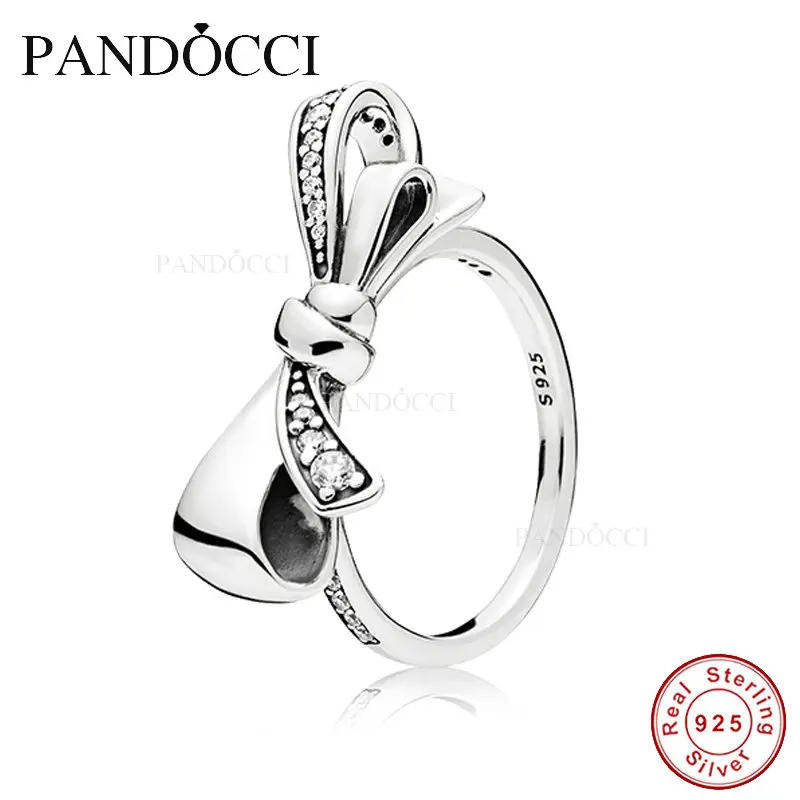 

925 Sterling Silver Brilliant Bow Ring For Women Original Fashion DIY Charms European Style Jewelry 2018 Mother's Day Gifts