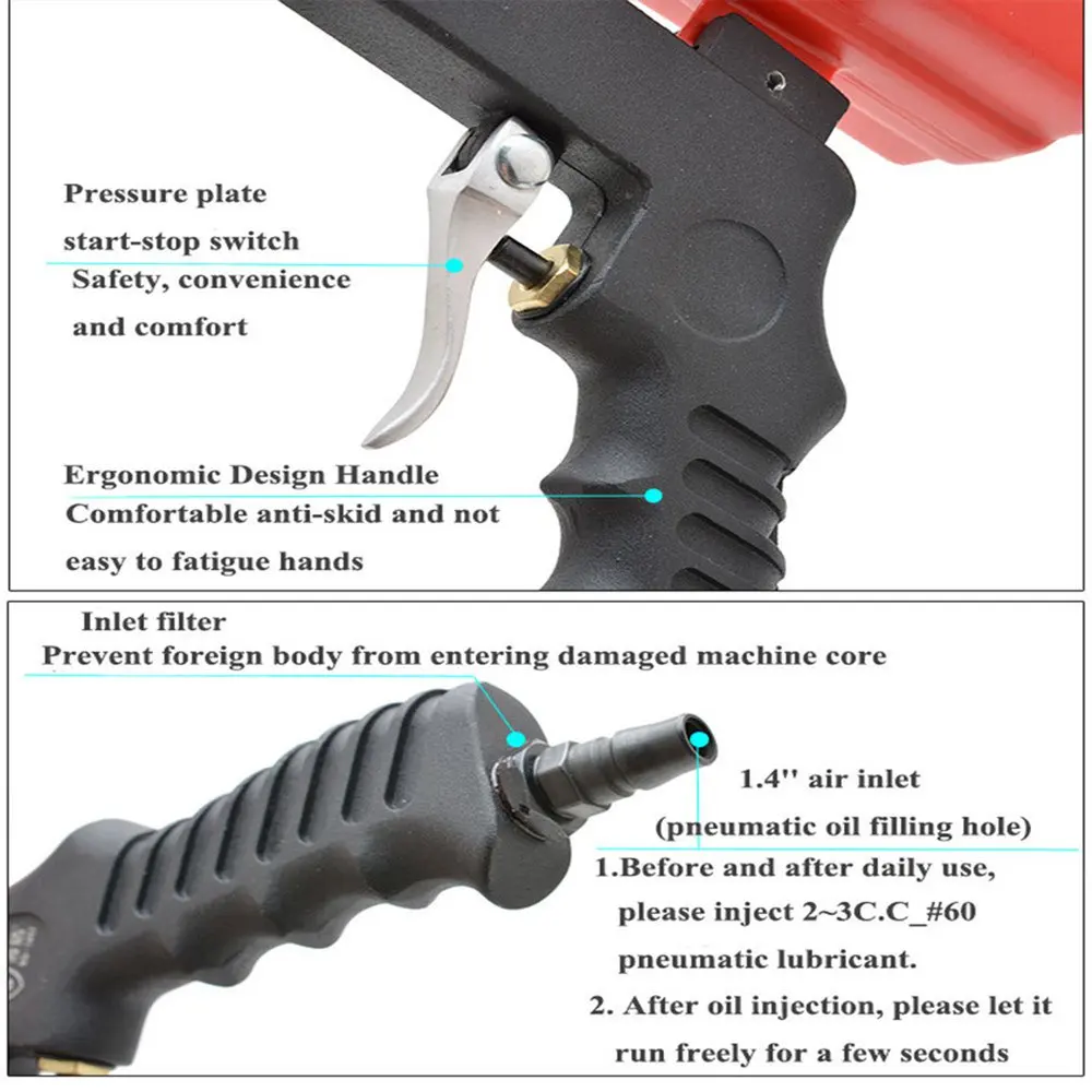 Gravity Feed Sandblasting Gun Air Sandblast Portable Speed Blaster Sand Spray Gun for Rust Removing Sandblaster